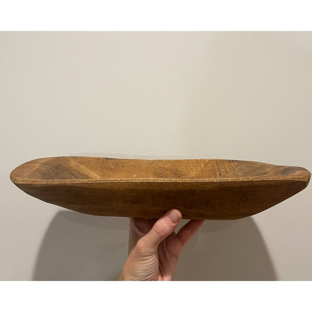 Vintage Primitive Hand Carved Wooden Dough Bowl 14" Trencher Trough Farmhouse